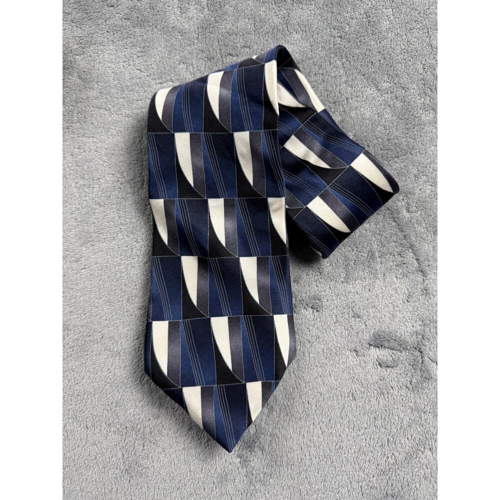 Arrow Mens Silk Necktie Navy Blue Grey White Geometric Abstract Pattern Tie